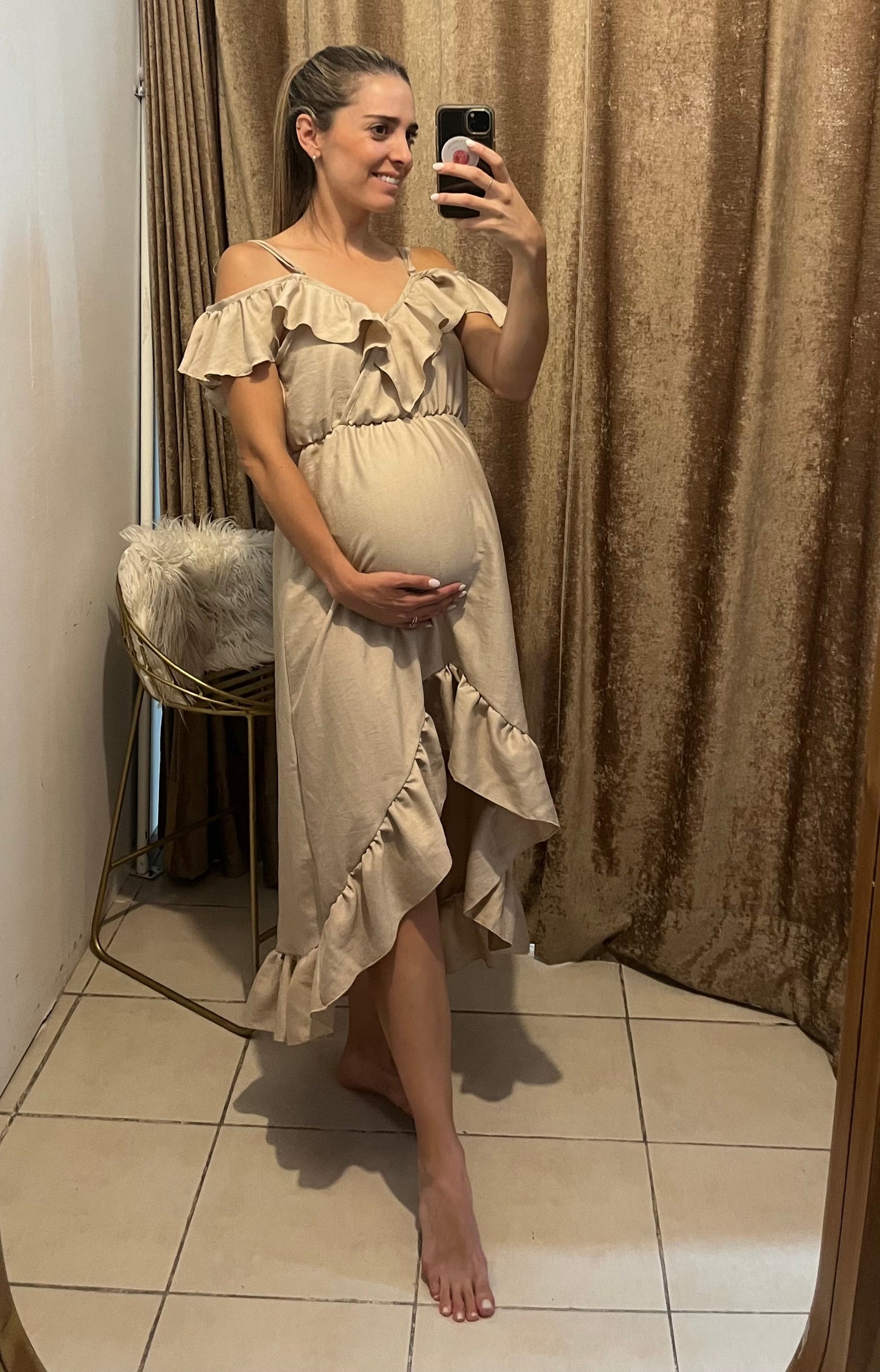 Vestido de maternidad y lactancia, Carlota beige