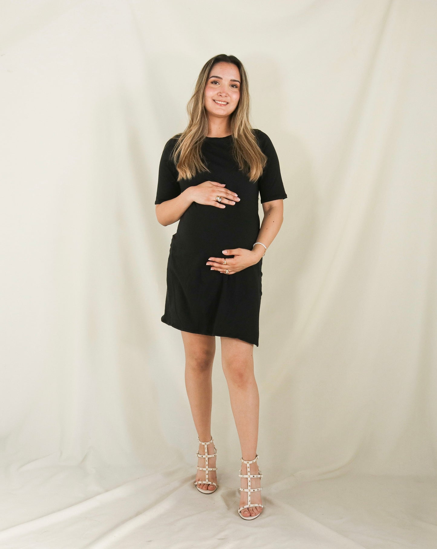 Vestido de maternidad y lactancia negro, algodón Belinda