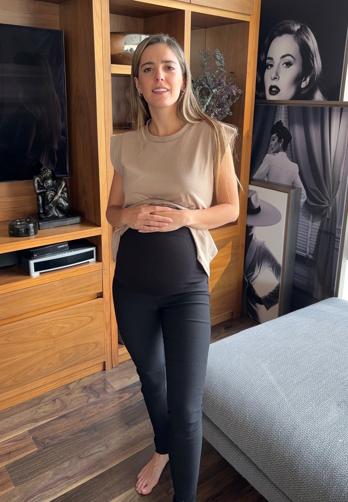 Leggins ajustables de maternidad negros, azul marino