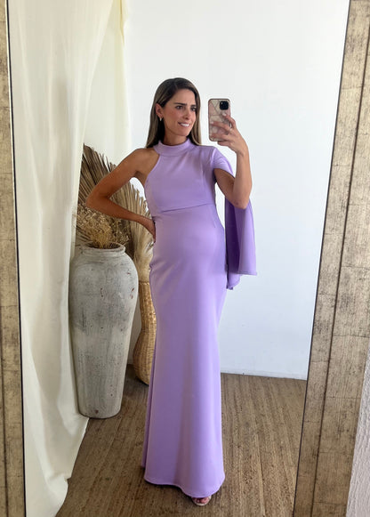 Vestido de maternidad Carola, lila largo neopreno