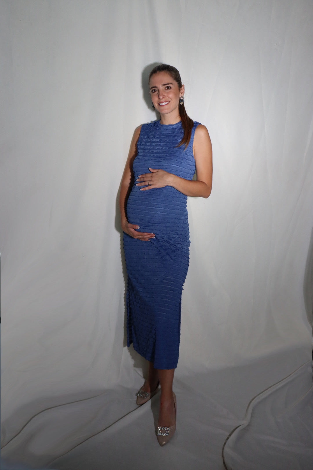 Vestido de maternidad Leslie Azul corrugado ondas (CH y M)