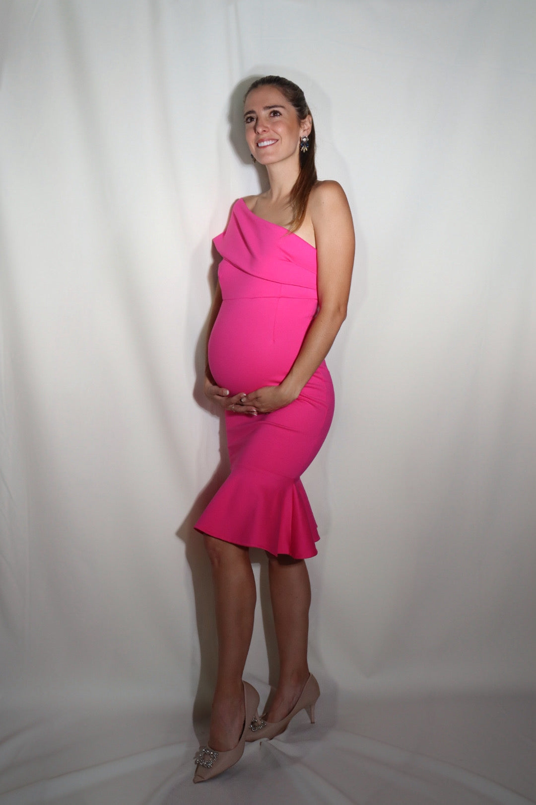 Vestido de maternidad María José rosa neón Ponti Roma recto