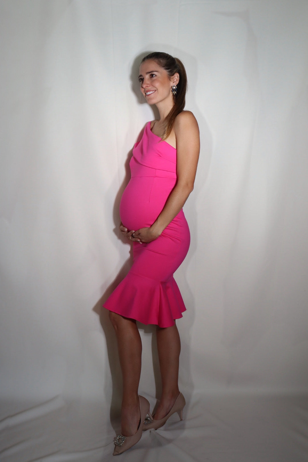 Vestido de maternidad María José rosa neón Ponti Roma recto