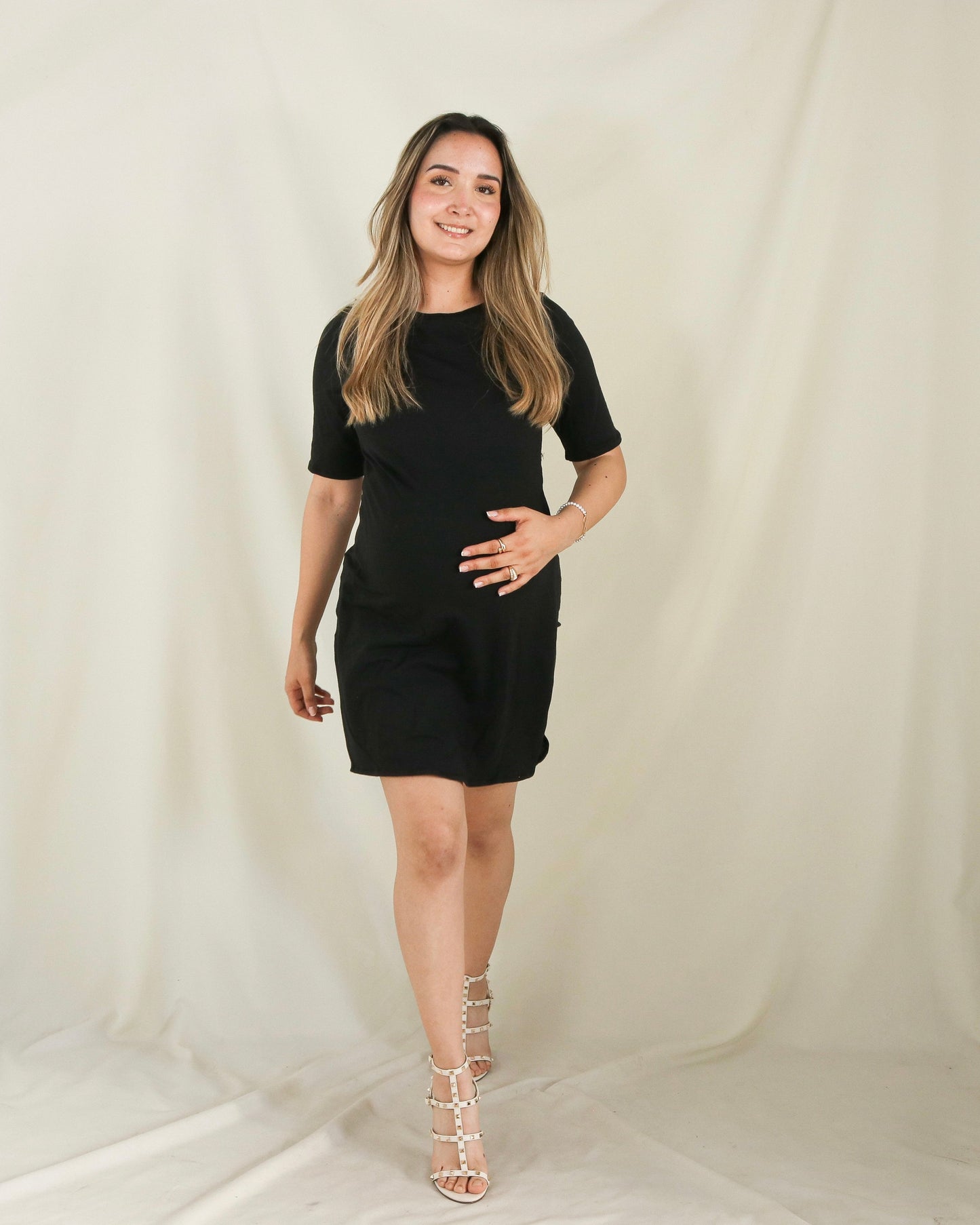Vestido de maternidad y lactancia negro,  algodón Belinda
