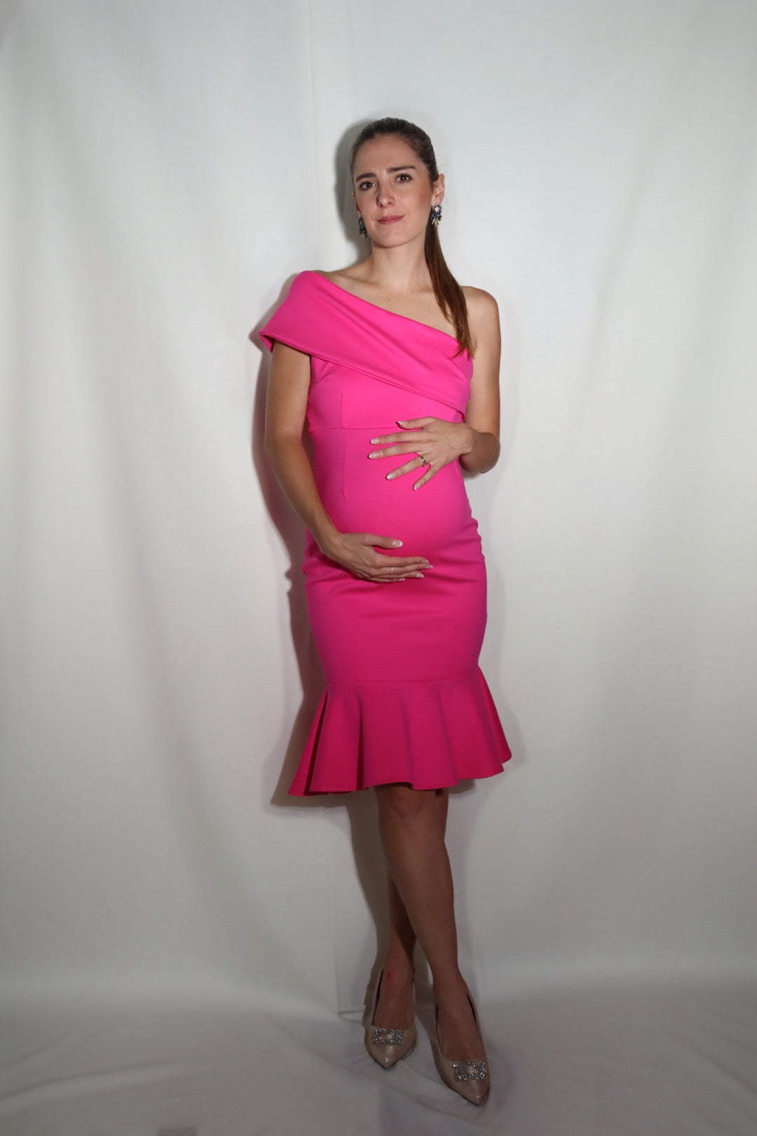 Vestido de maternidad María José rosa neón Ponti Roma recto