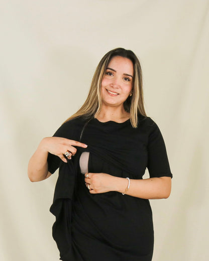 Vestido de maternidad y lactancia negro,  algodón Belinda