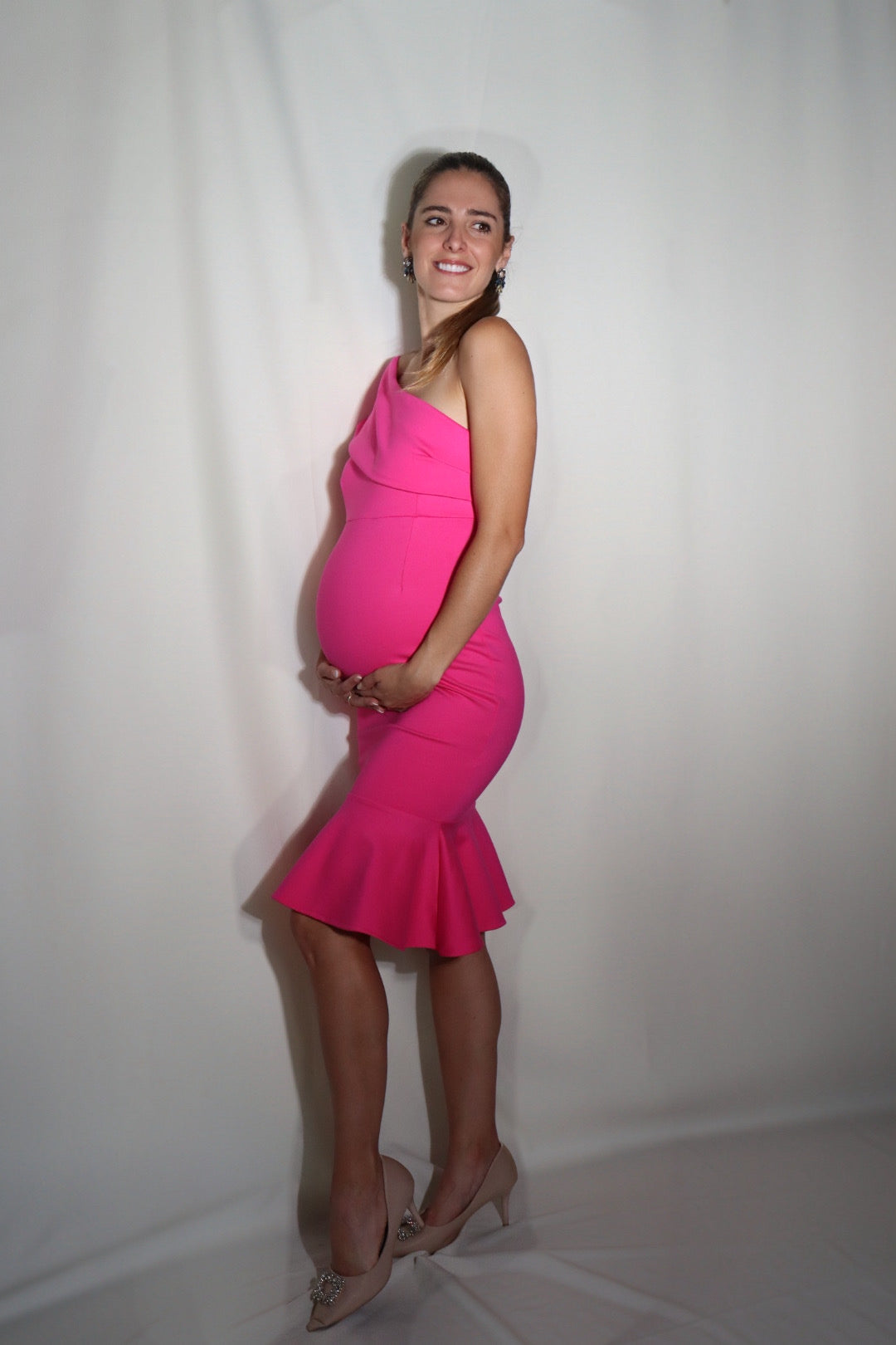 Vestido de maternidad María José rosa neón Ponti Roma recto