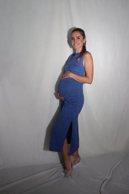 Vestido de maternidad Leslie Azul corrugado ondas (CH y M)