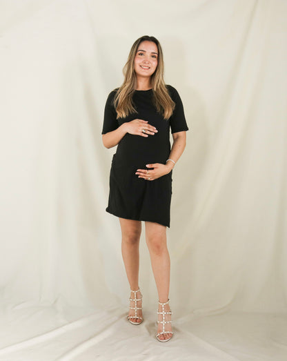 Vestido de maternidad y lactancia negro,  algodón Belinda