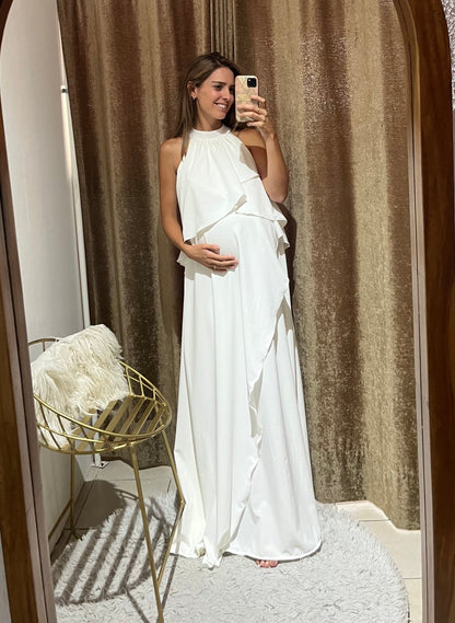 Vestido Ariel de maternidad y lactancia blanco blanco largo