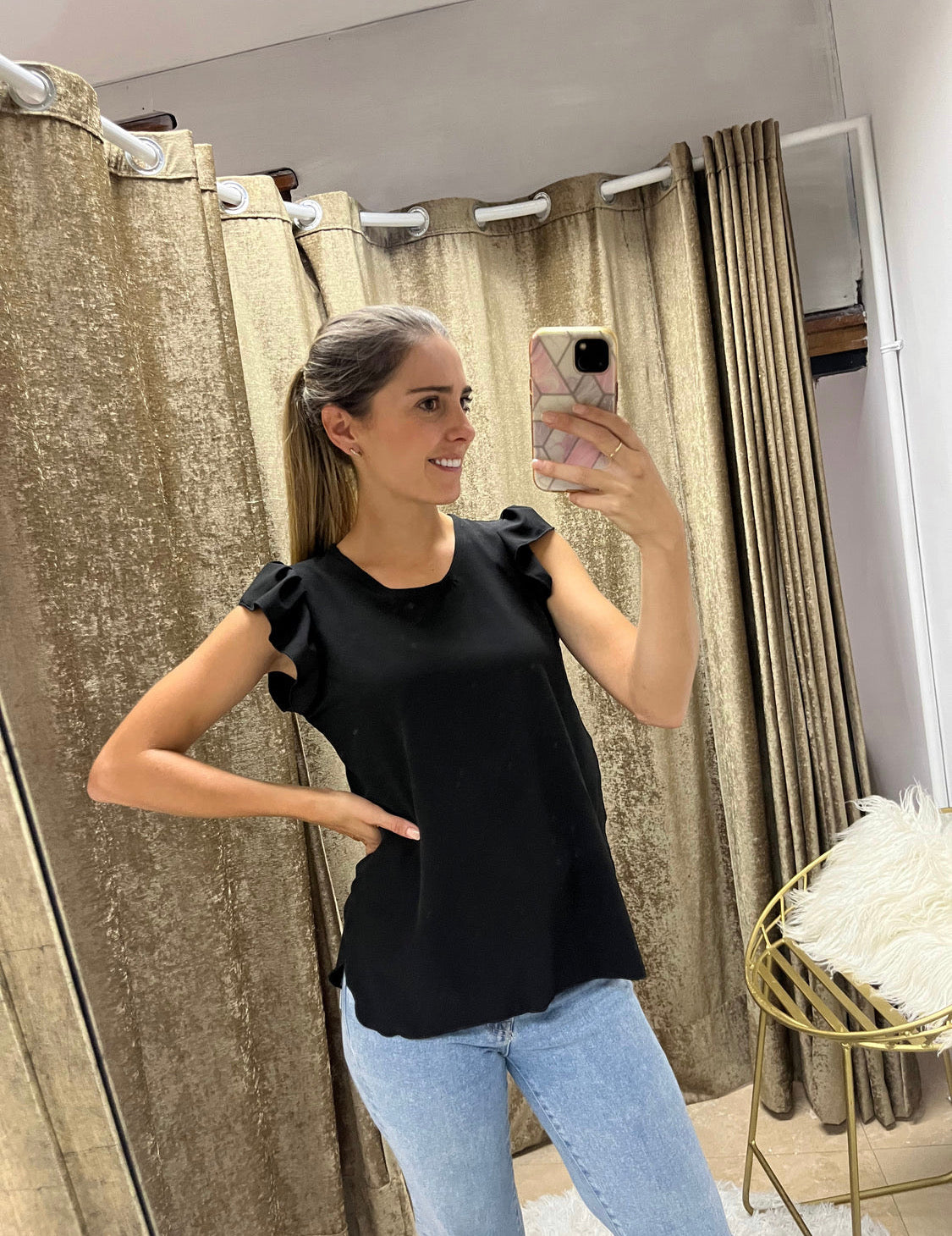 Blusa de lactancia Ruth, negra manga corta