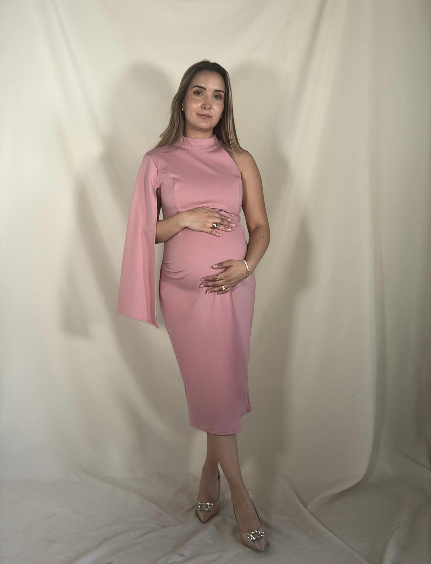 Vestido de maternidad Carola, rosa fuerte ponti Roma corto
