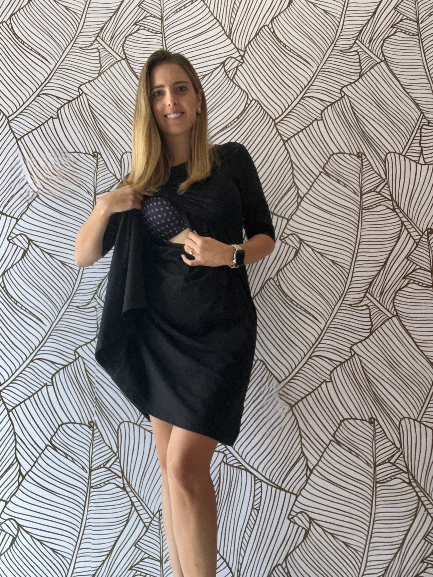 Vestido de maternidad y lactancia negro,  algodón Belinda