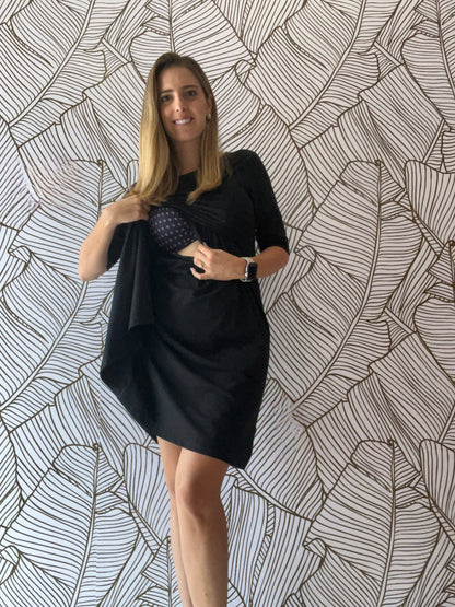 Vestido de maternidad y lactancia negro,  algodón Belinda
