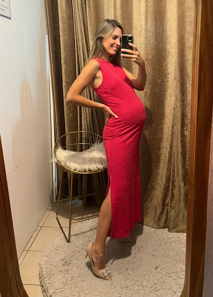 Vestido de maternidad Leslie, rosa corrugado