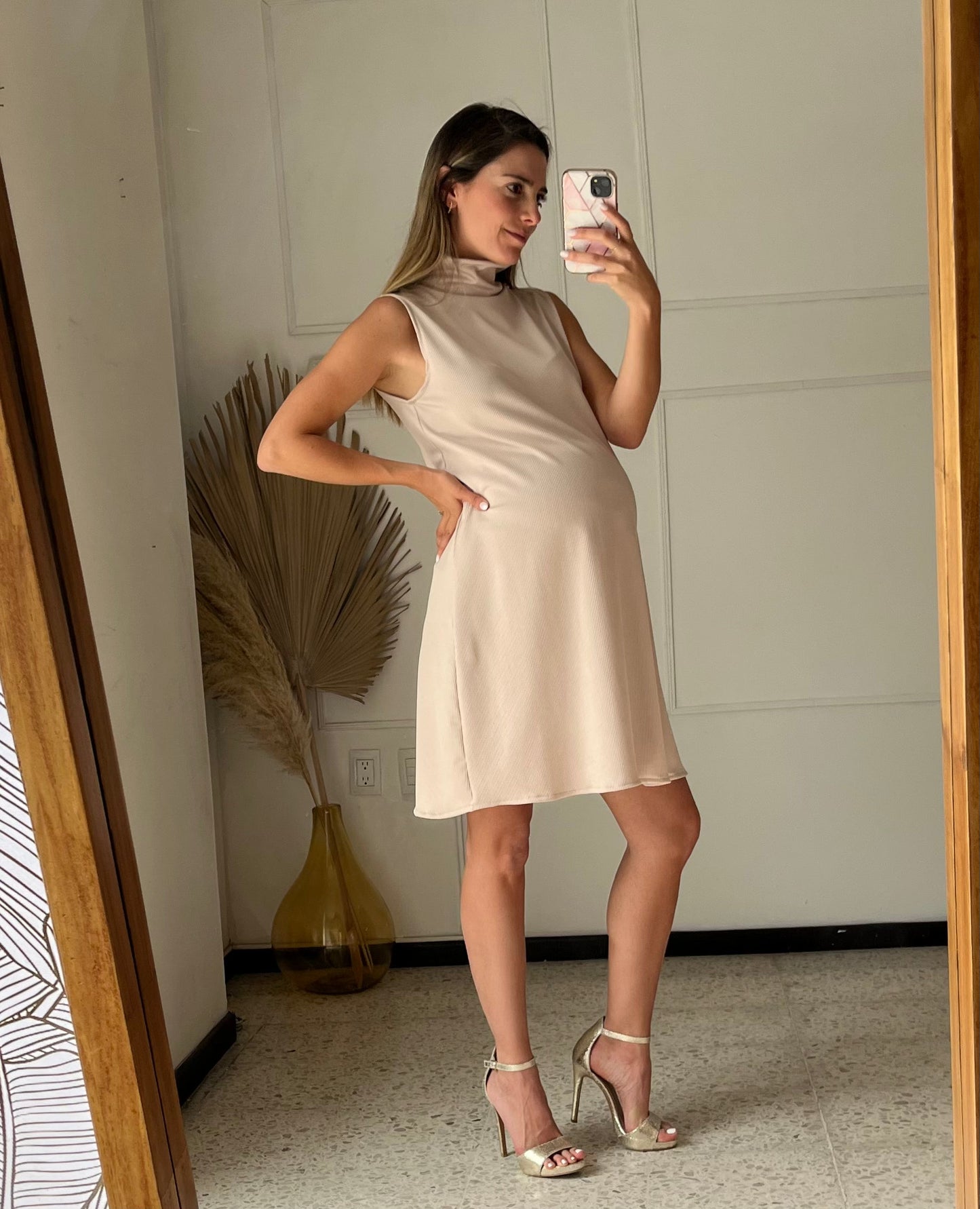 Vestido Miranda de maternidad, tortuga beige rayitas