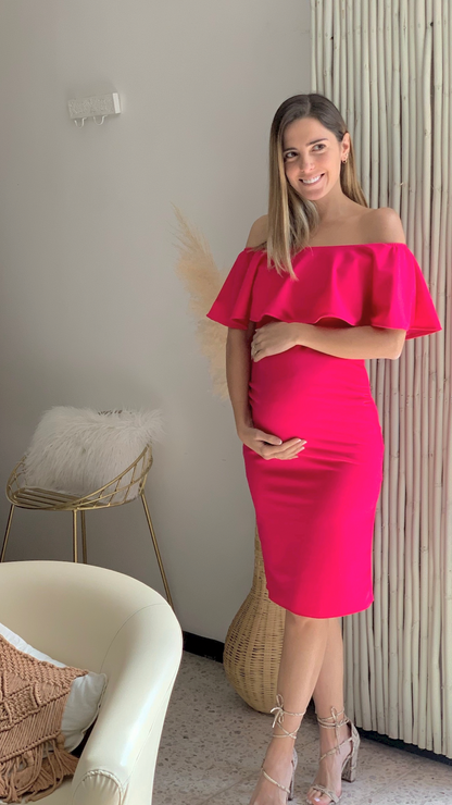 Vestido de maternidad Arantza, rosa Barbie vértigo