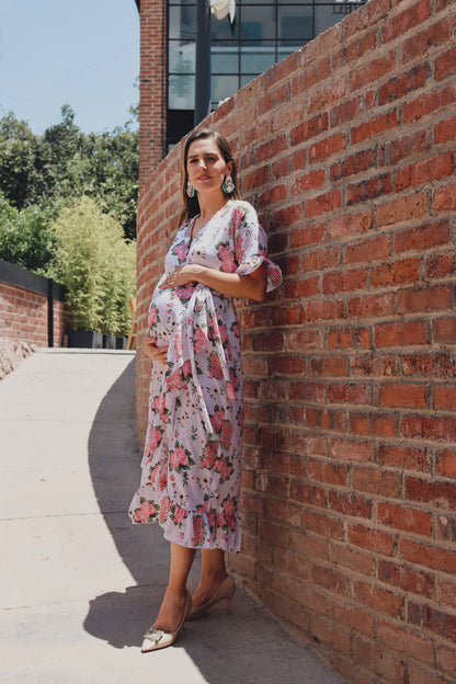 Vestido de maternidad, Ursula blanco con rosas