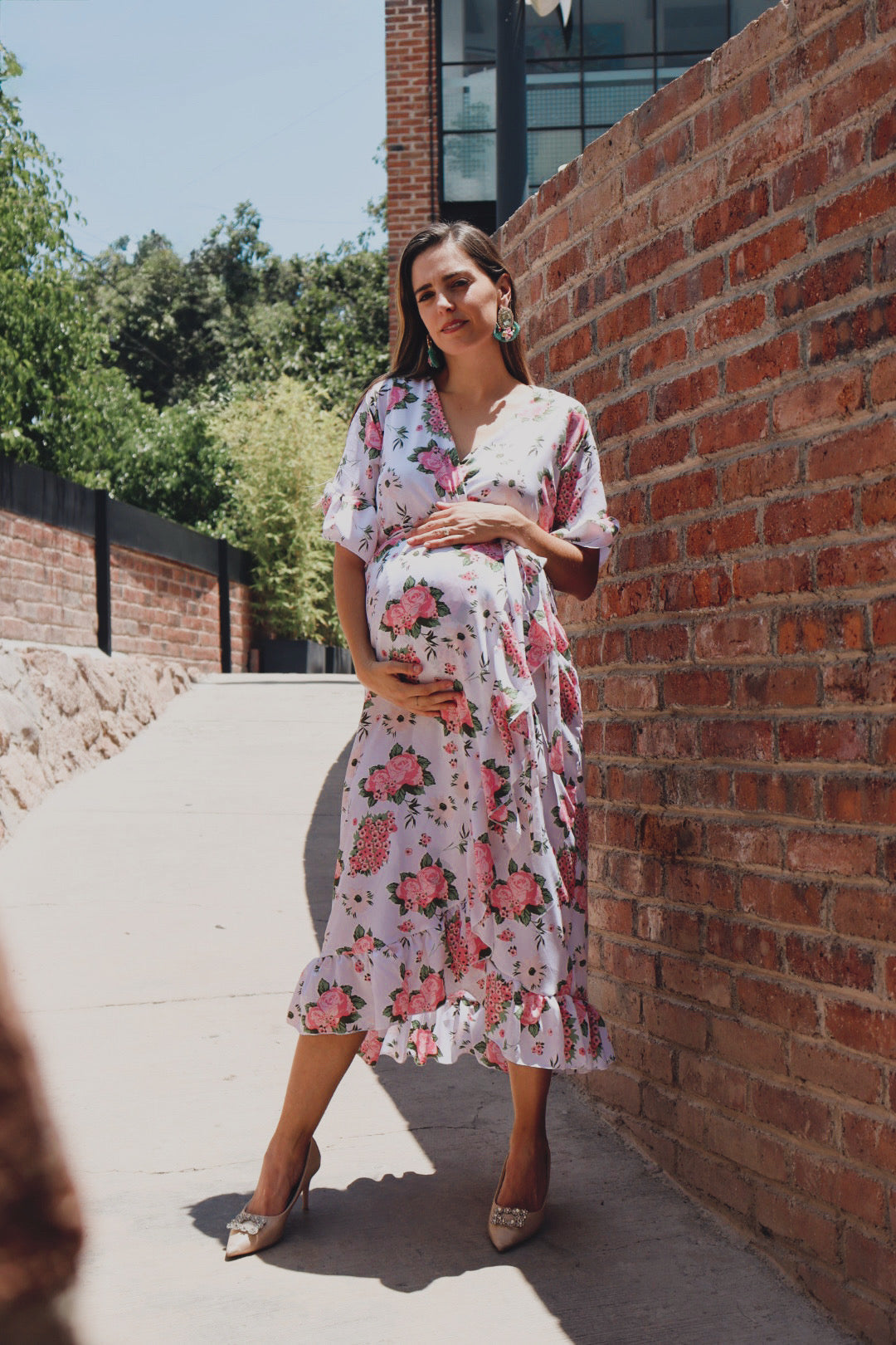 Vestido de maternidad, Ursula blanco con rosas